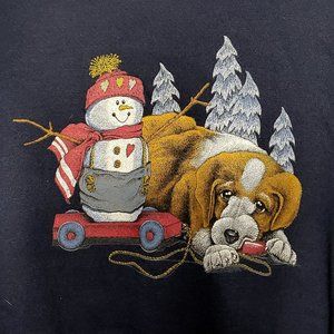 LEE Puppy Dog Snowman Winter Christmas "Grandma" Crewneck Pullover Sweatshirt